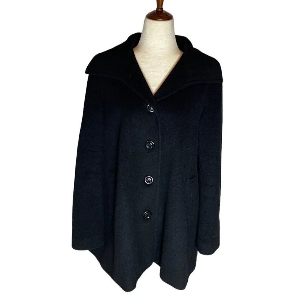 Collection by GALLERY Black Wool Cashmere Blend Coat Sz 12 Lined Pockets